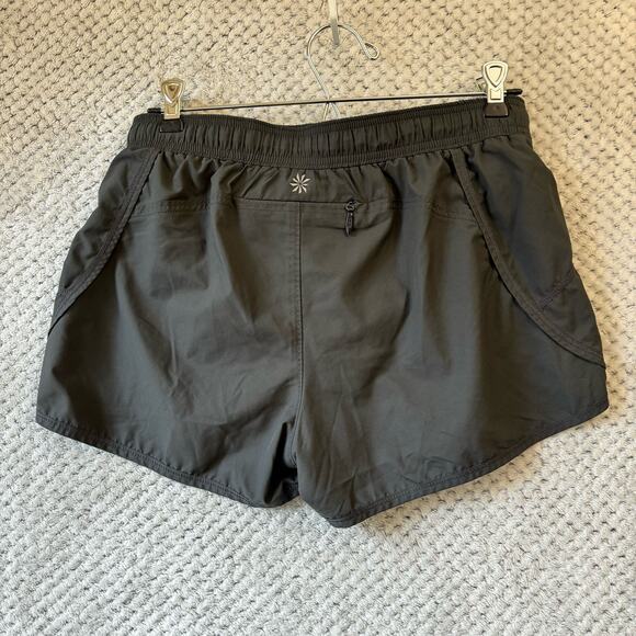 Athleta Pull On Running Shorts S Gray Elastic Waist Inner Briefs Zip Key Pocket - Picture 2 of 7